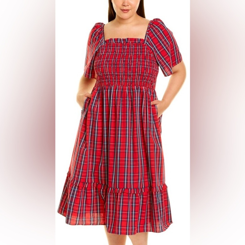 Draper James Red and Blue Plaid Midi Dress